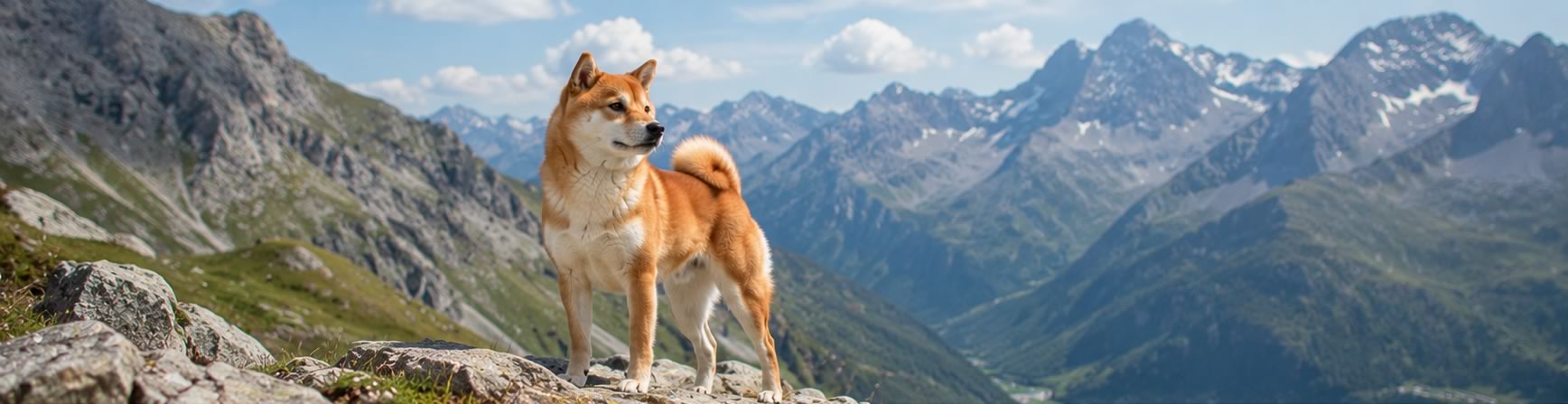 Shiba Inu rouge dans un paysage montagneux illustrant les origines de la race japonaise
