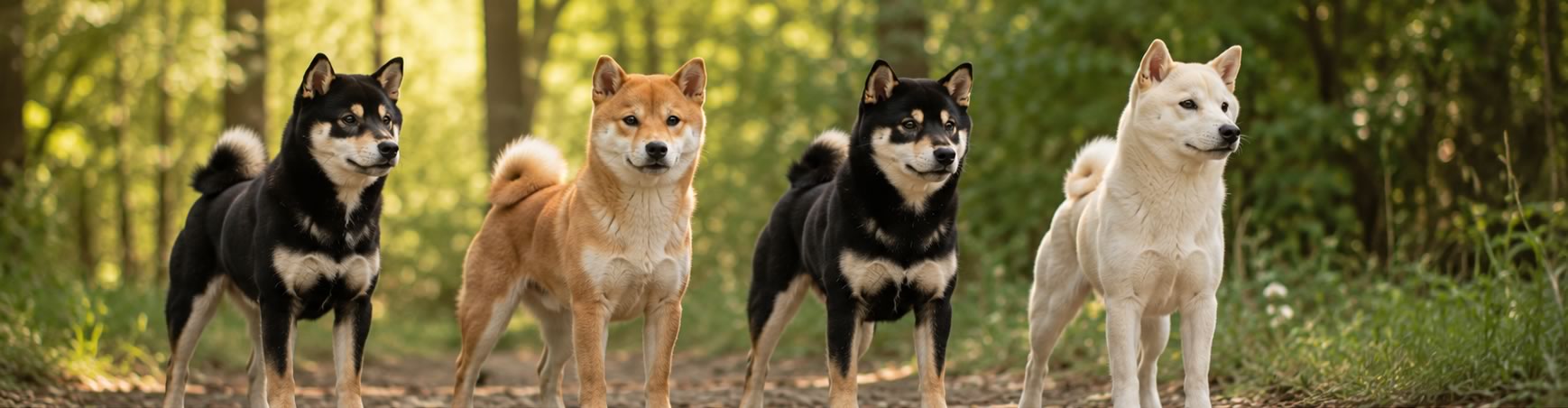 Shiba Inu adultes présentant différentes robes reconnues par le standard LOF de la race